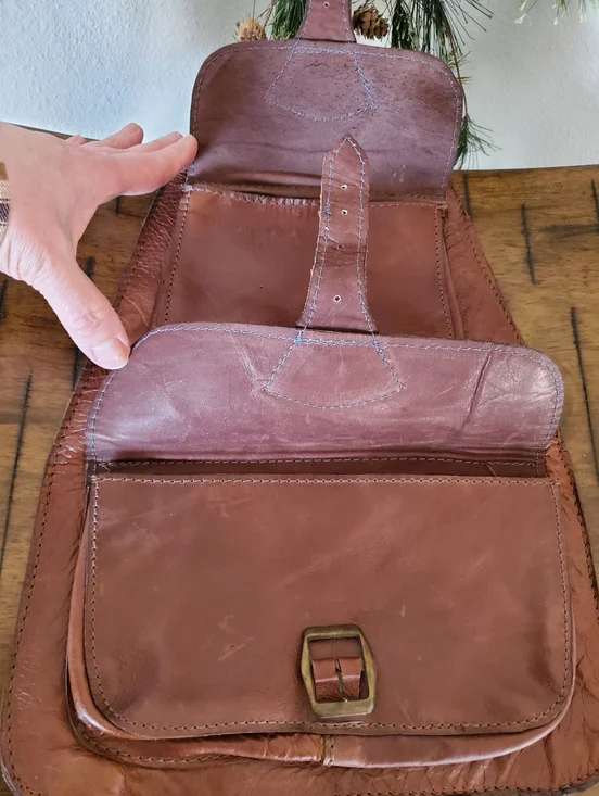 Vintage Handmade Full Grain Leather Messenger Crossbody Bag Satchel Brown - Picture 5 of 15